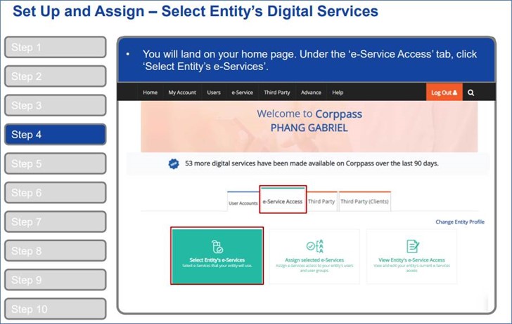 Select entity's digital services.