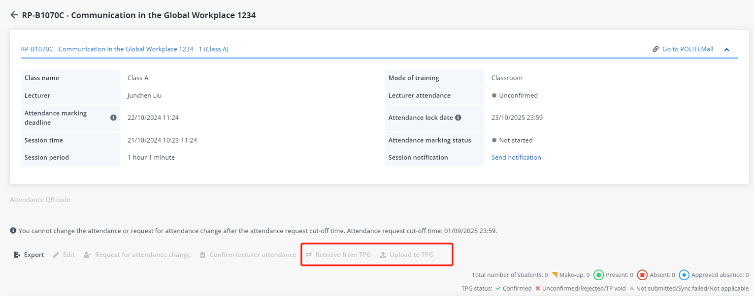 Retrieve or update attendance from TPG.