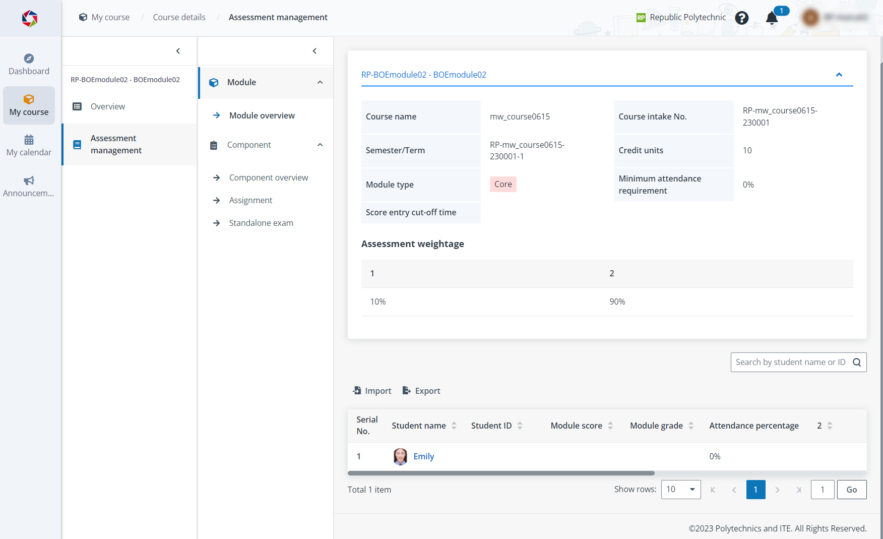 The Module overview page.