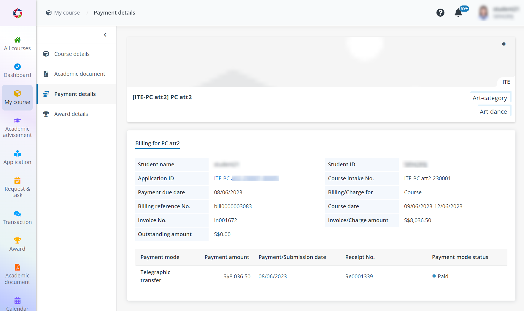 The Payment details page.